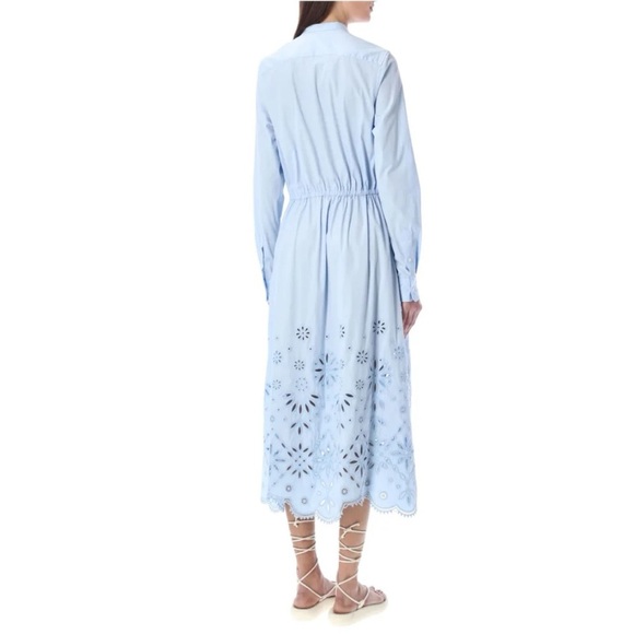 NWT Polo Ralph Lauren Blue Eyelet Embroidered Cotton Shirt Dress Size 14 Coastal - Picture 2 of 16